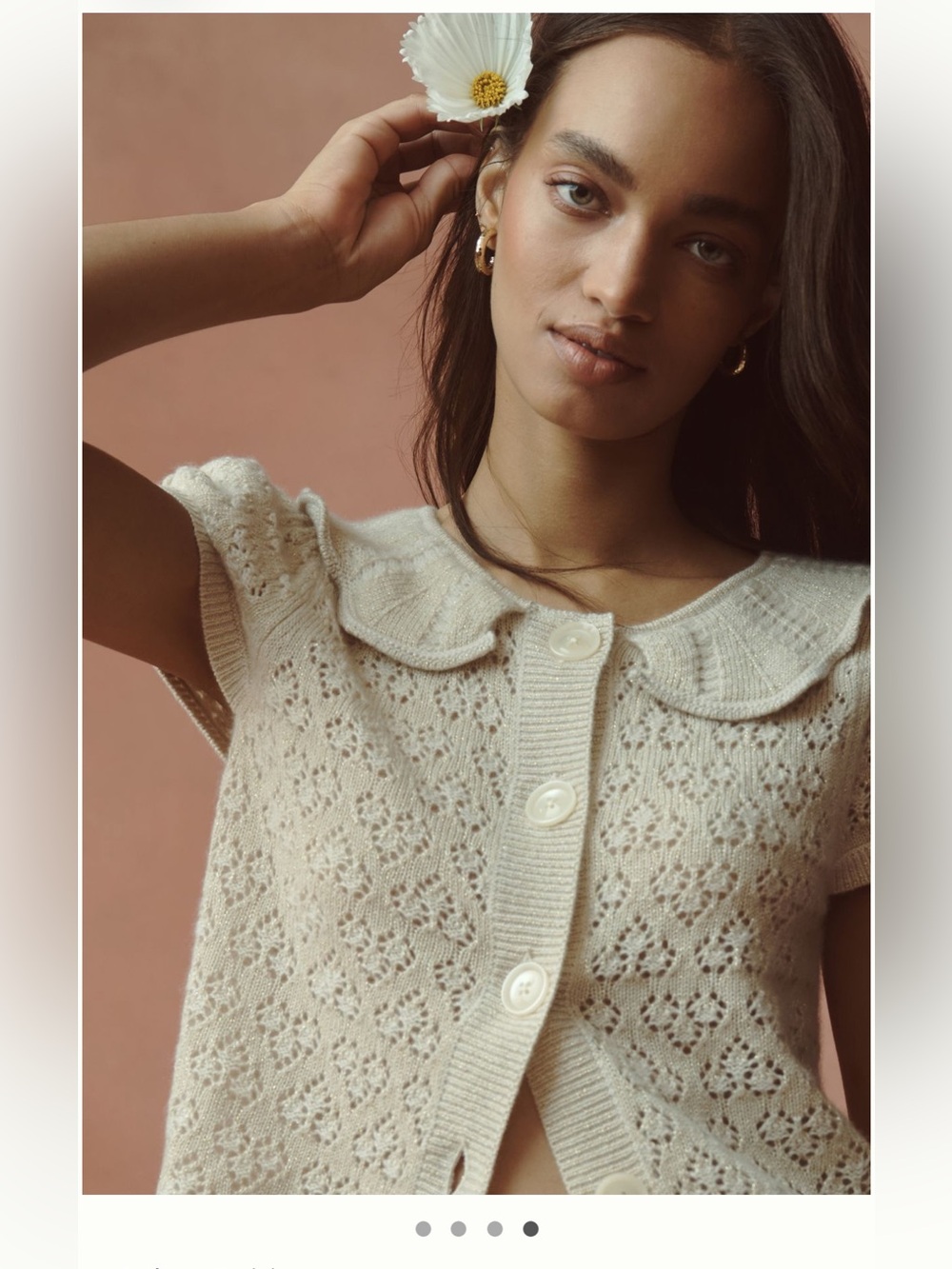 Anthropologie Maeve Short-Sleeve Scallop-Collar Pointelle
Cashmere Cardigan